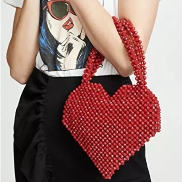 Loeffler Randall Handbags - Loeffler Randall red beaded Maria heart bag